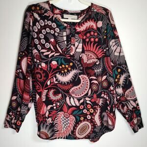 Ann Taylor LOFT Colorful Floral Blouse M Dopamine Dressing Artsy Style Boho Chic